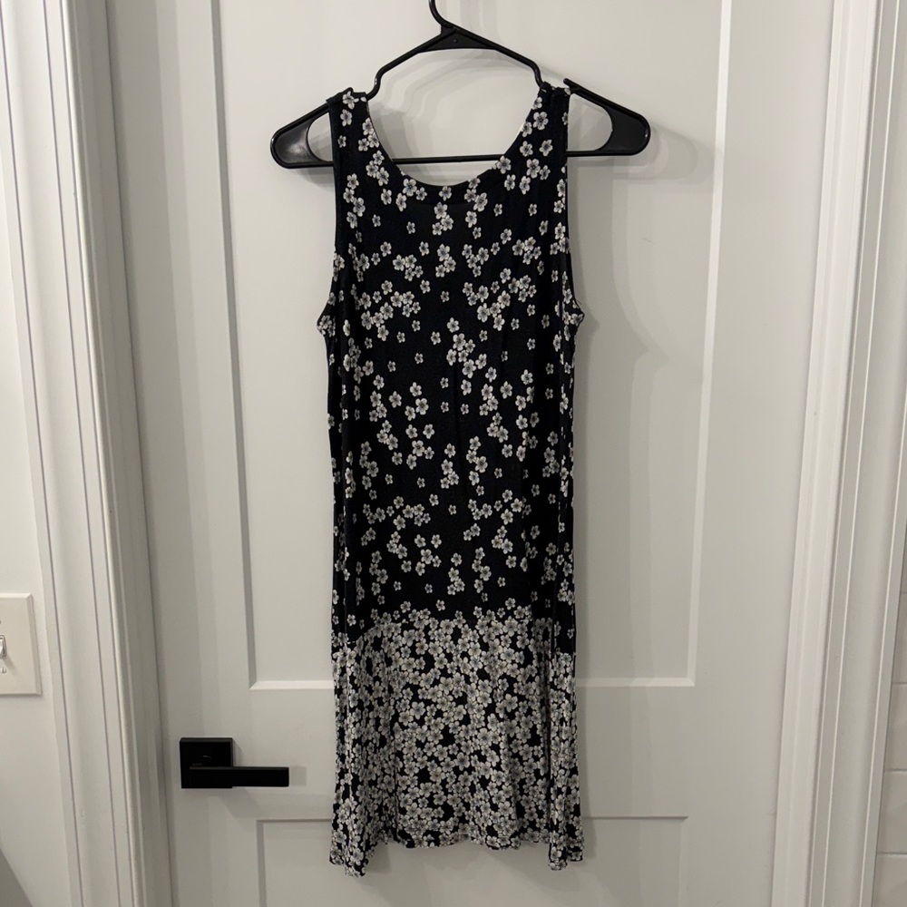 LOFT Black and White Floral Midi Dress